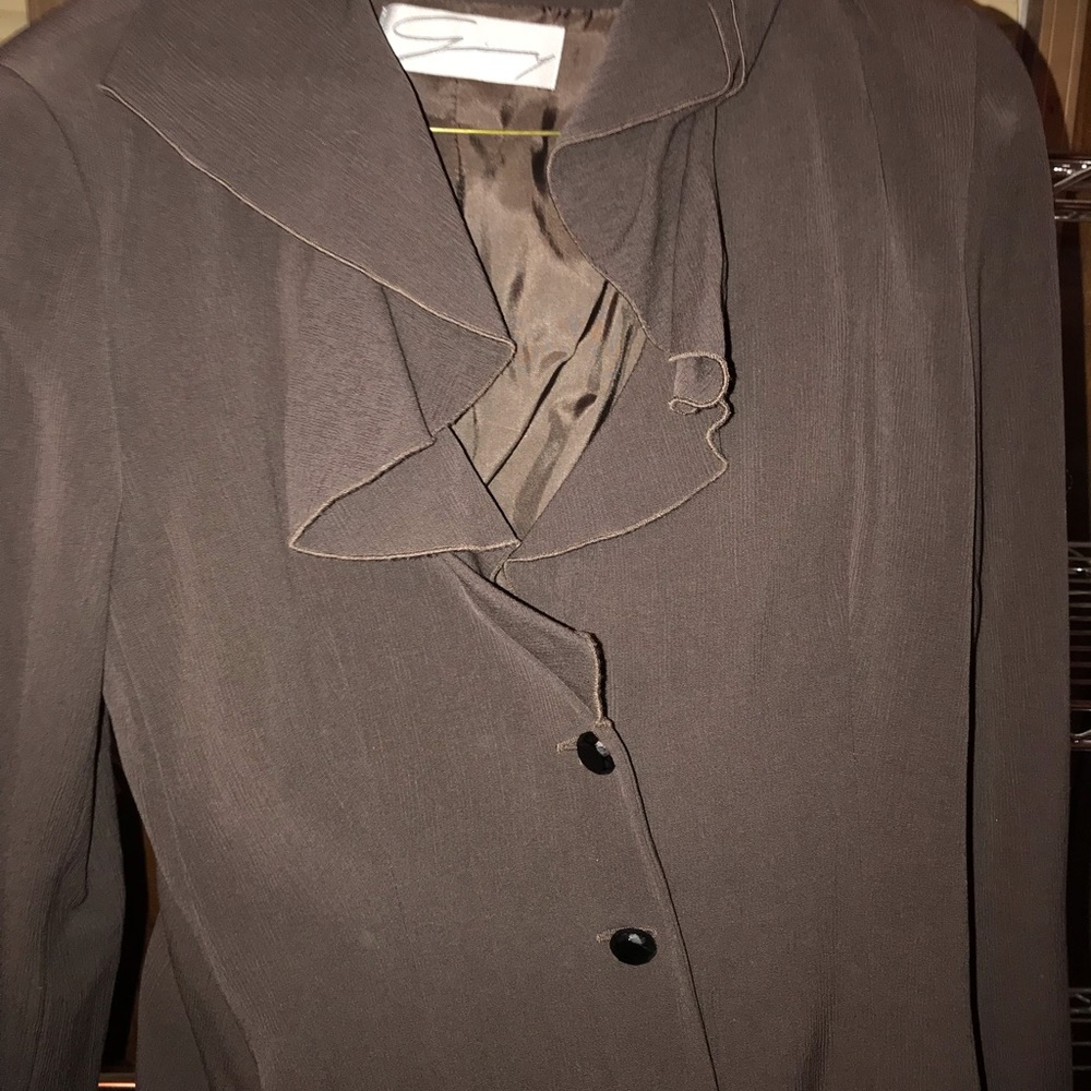 Chocolate Brown Ruffle Neck short Jacket
